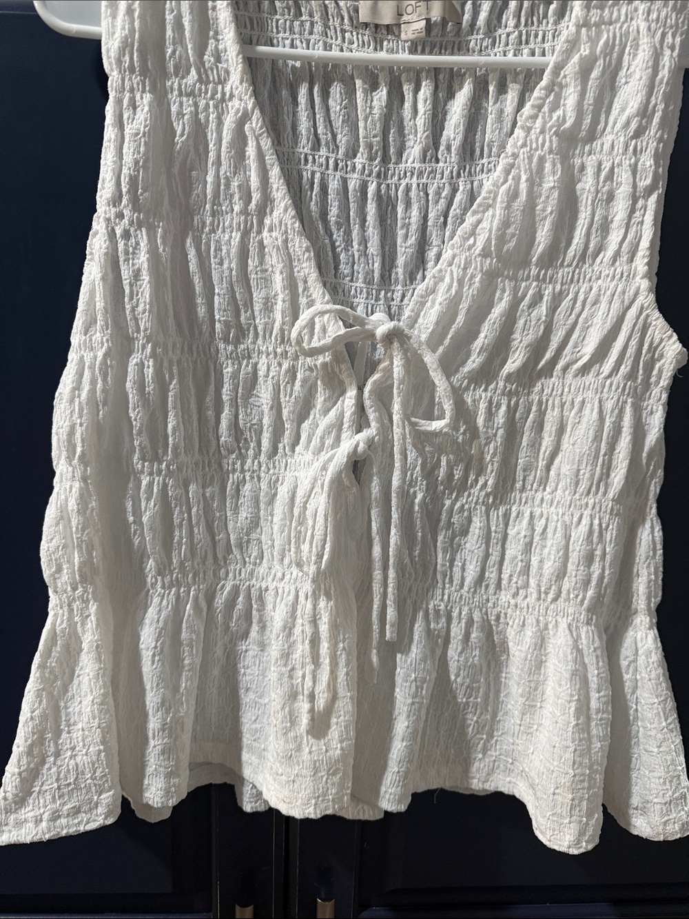 LOFT Double Tie Front Smocked Peplum Top - Picture 4 of 5